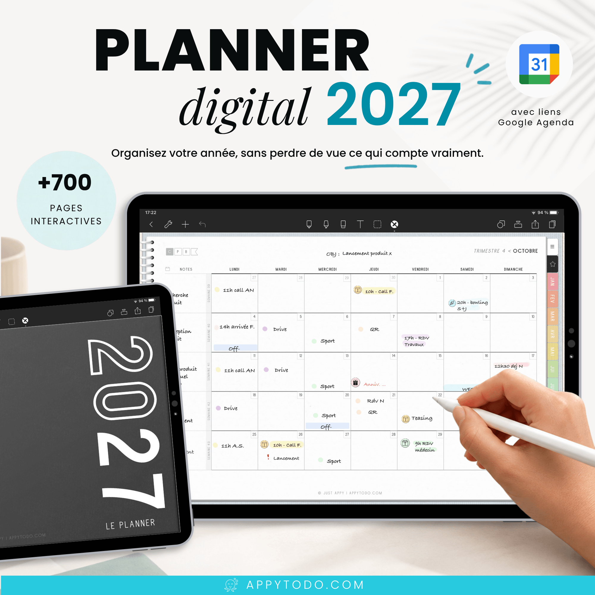 Planner digital 2027 sur tablette de appytodo