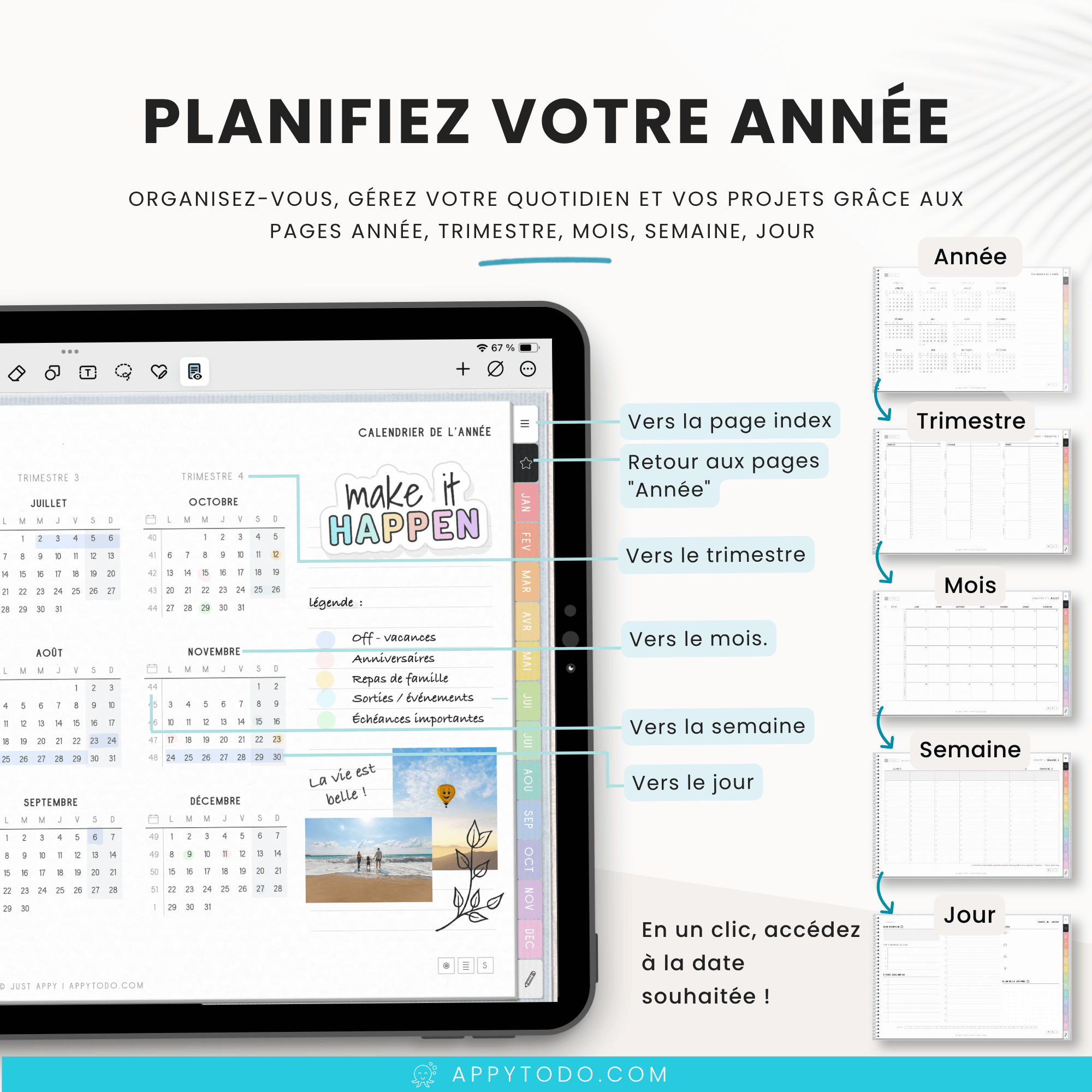 Agenda numérique 2027 vue année, trimestre, mois, semaine, jour.